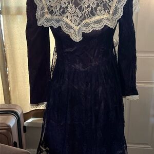 Purple and White Long Sleeve V-Neck Gown